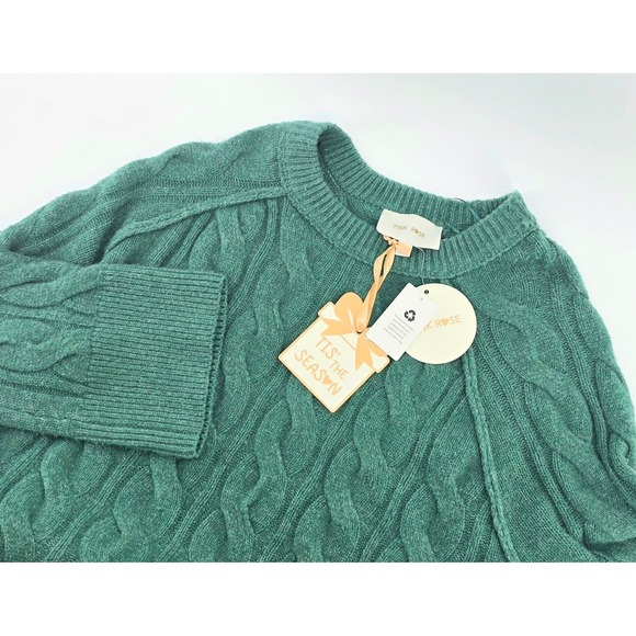 Pink Rose Sweaters - Pink Rose Cottagecore Cable Knit Sweater Size Small Womens Spruce Green NWT